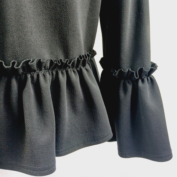 PrettyLittleThing Black Frill Cropped Jacket US 8 Open Front Peplum 3/4 Sleeve - Picture 4 of 5